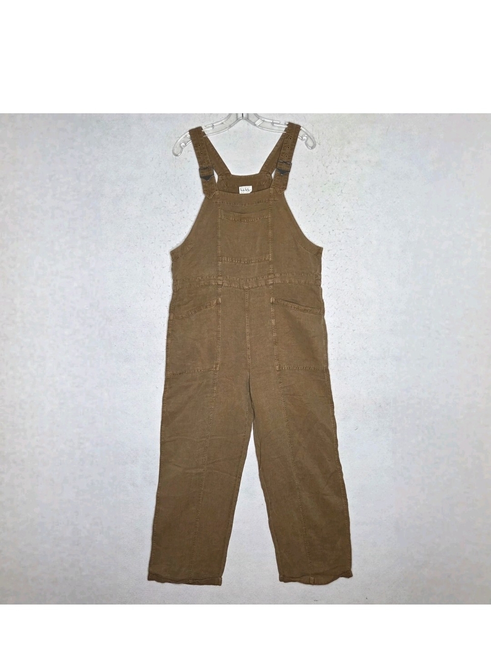 Nicole Miller Linen Blend Wide Leg Bib Overalls Womens M Gorpcore Boho Utility